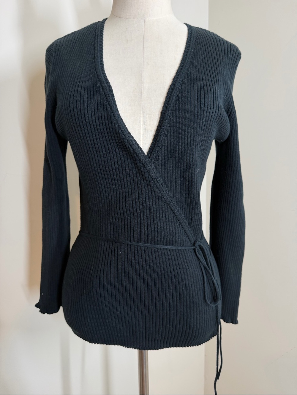 The Limited Deep Teal Ribbed Wrap Sweater